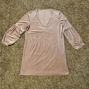 COPY - Madewell Velour/Velvet Bubble Sleeve Dress pink mauve
